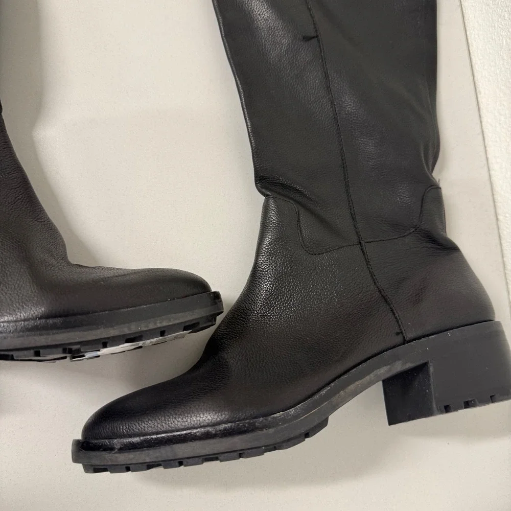 Vince Camuto Jorshie‎ Over The Knee Boots Womens 7M Black Leather Lug Block Heel